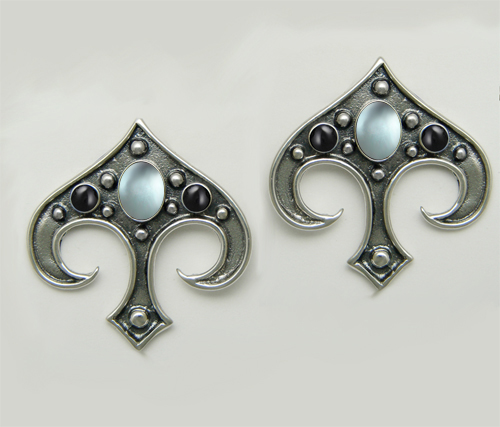 Sterling Silver Gothic Inspired Drop Dangle Earrings With Blue Topaz And Black Onyx